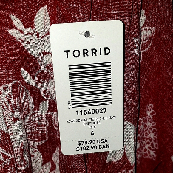 COPY - Torrid, Red Floral, Tie Neck, Split Side, Maxi Dress - Picture 6 of 6